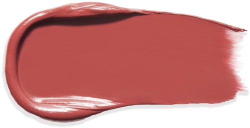 A smear of pinkish-brown lipstick with a curved edge and smooth texture on a white background.