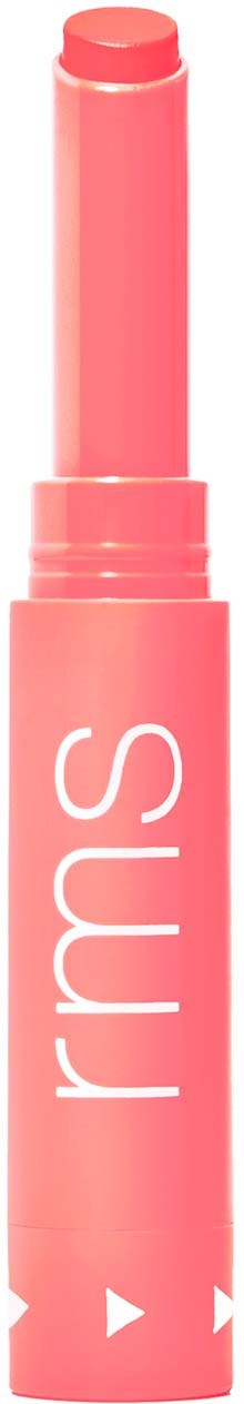 Pink lipstick or lip balm tube with a twist-up stick and the brand name 'rms' on it.