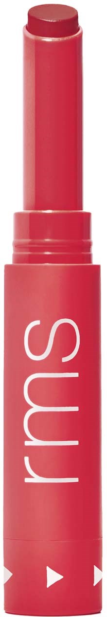 A pink lip balm with a retractable stick and the brand name 'rms' written vertically.