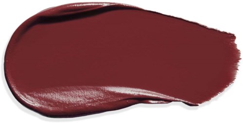 A swatch of dark red lipstick, smooth and shiny, with a slight curl on one side.