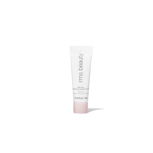 Pieni rms beauty -putki, jossa on valkoinen ja vaaleanpunainen väri, seisoo pystyasennossa.