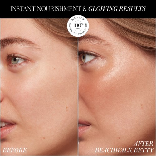 Side-by-side images showing skin before and after using a product for a glowing, nourished appearance.
