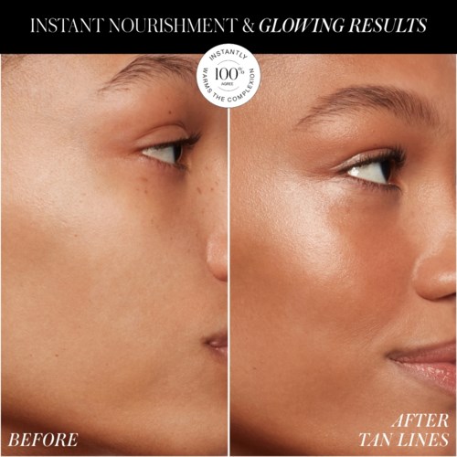 Side-by-side comparison showing skin before and after using a glow-boosting product.