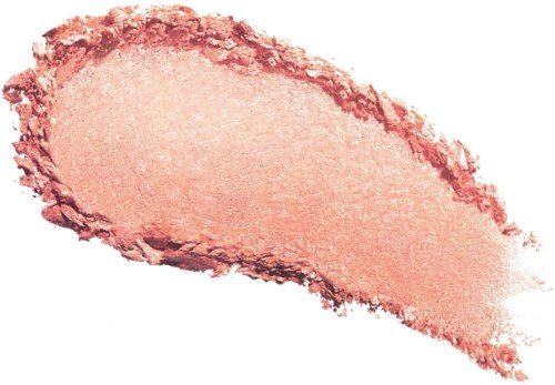 Blødt rosa pulver med ujævne kanter, spredt på hvid baggrund. Ligner blush eller øjenskygge makeup.