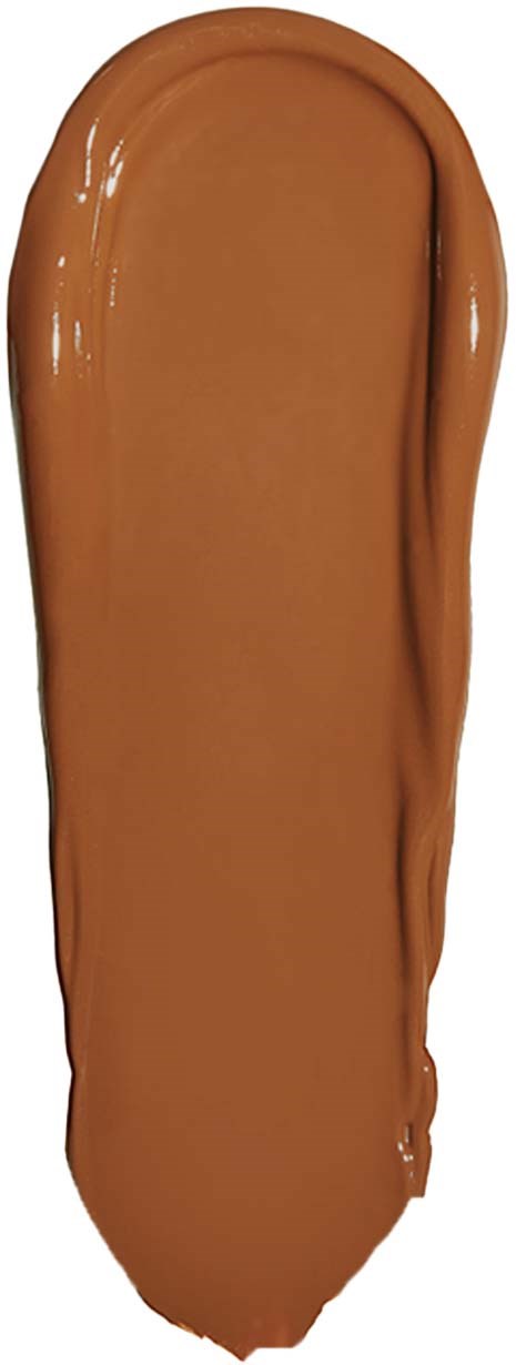 A thick line of creamy brown lipstick with a shiny finish on a white background.