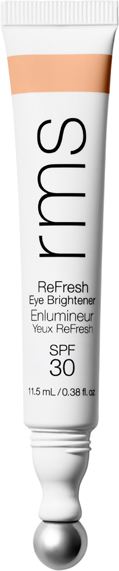 A tube of RMS ReFresh Eye Brightener features SPF 30, designed to brighten and refresh the eye area.