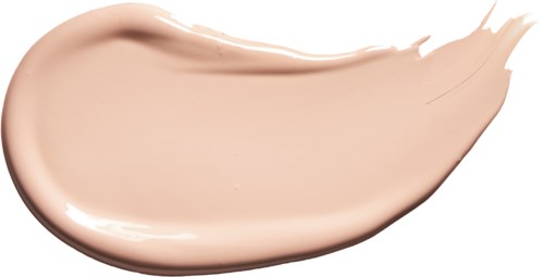 A beige liquid foundation or makeup spread smoothly with a brush stroke, on a white background.