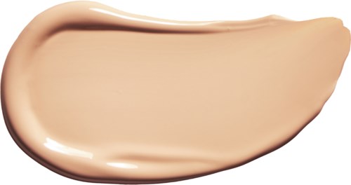 A beige foundation swatch with a smooth, slightly curved application and a shiny finish.
