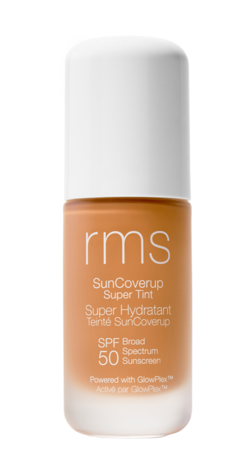 A small bottle of RMS SunCoverup Super Tint with SPF 50 broad spectrum sunscreen.