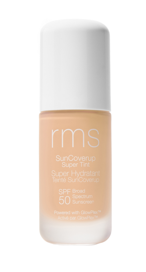 A small bottle of RMS SunCoconut Super Hydrator with SPF 50, designed for sun protection and hydration.