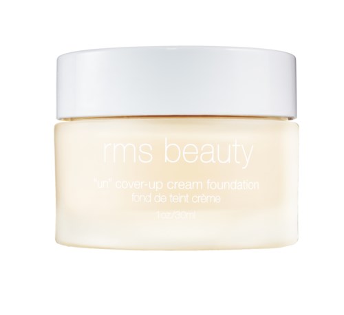 Mały słoik RMS Beauty kryjącego kremu podkładu z białą pokrywą i kremowym opakowaniem.
