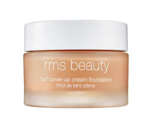 Een pot RMS Beauty 'un' dekmousse voor gezichtsmake-up, met een witte deksel en een label met naam en grootte.