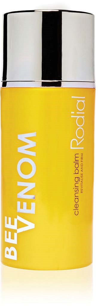 Żółta butelka z srebrną nakrętką, oznaczona 'BEFÊNO M' i 'Cleansing balm Radial'.