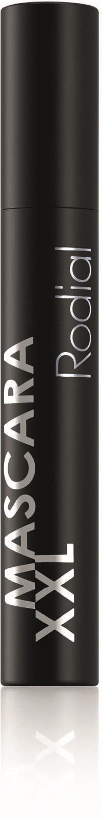 Svart mascaratub med vit text som säger "Mascara XXL" och "Rodial".
