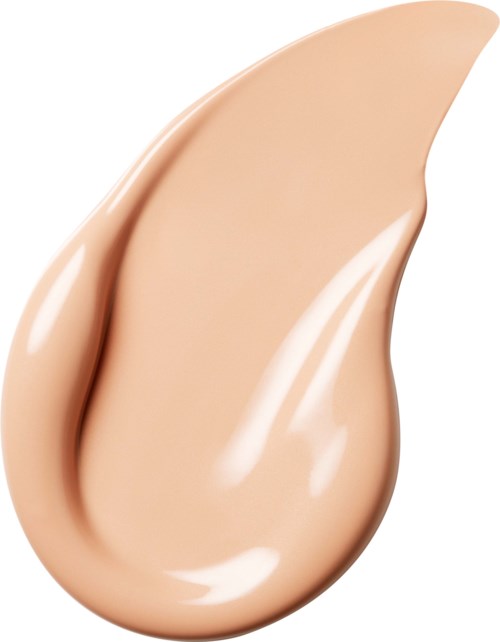En ljus hudfärgad vätska eller lotion i droppform, glänsande och slät.