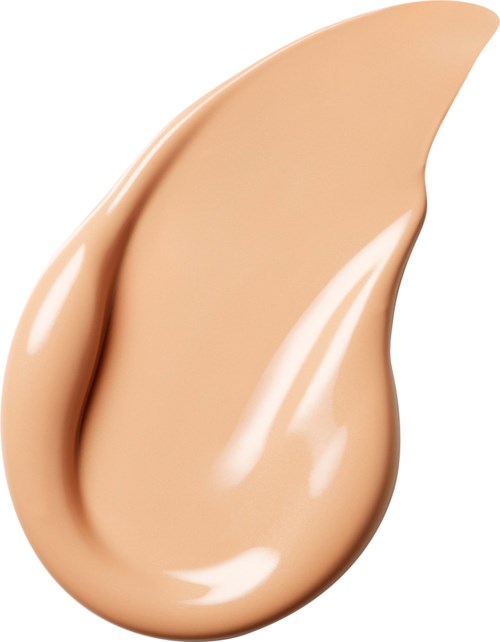 En beige-färgad flytande foundation med en slät, krämig textur och ett glansigt utseende.