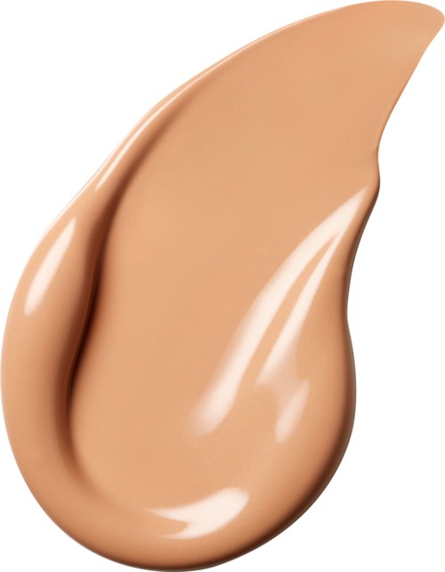 Et dråbeformet skygge af beige foundation med glänsende finish.