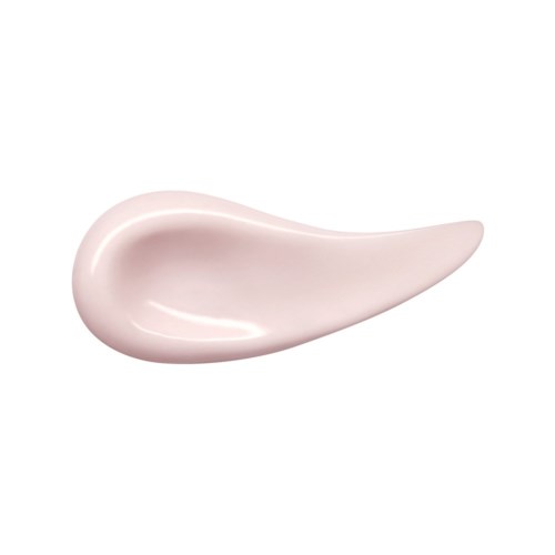 En ljus rosa kosmetikprodukt i form av en tårform med en kurvig, rörliknande utvidgning.