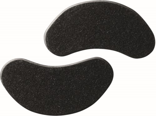 Två svarta innersulor med stänkdesign, formade för att passa i skor.