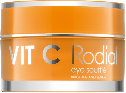Orange beholder til øjencreme mærket VIT C Rodia, oplyser og fornyer.