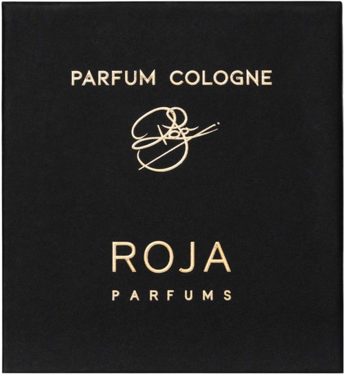 Svart emballasje med hvit tekst: "Parfum Cologne Roja Parfums." Logo i midten.
