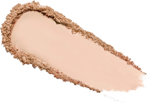 Kevyt beige jauhe vaaleampana reunalla, levitettynä valkoiselle taustalle.