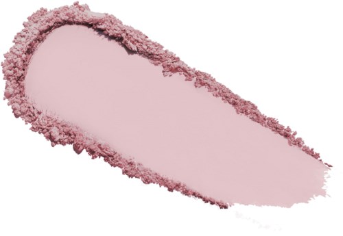 Pink makeup powder, spread with a rounded edge, on a white background.