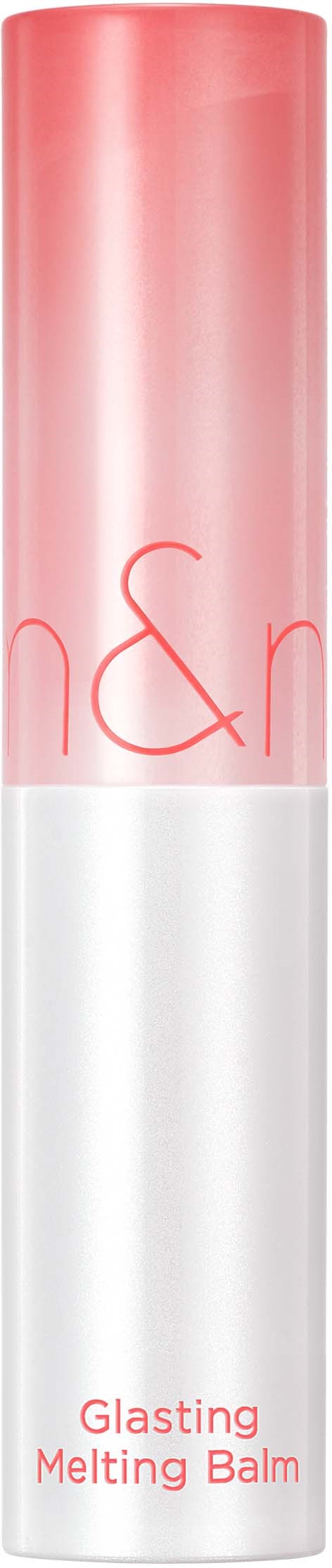 En rosa og hvit tube merket 'Glasting Melting Balm' med enkel design.