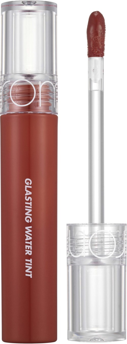 Lippenpotlood met water tint, doorzichtige container en applicatieborstel.