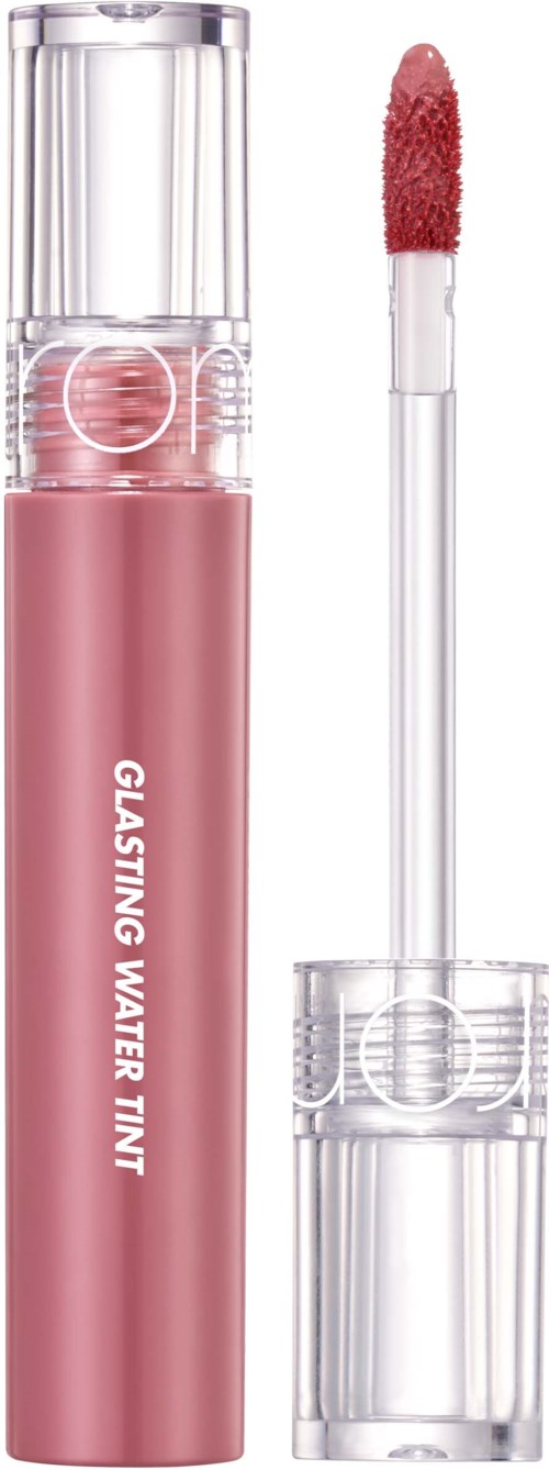 Rosa vannfarge med klar hette og påføringspisk. Etiketten sier "Glistening Water Tint."