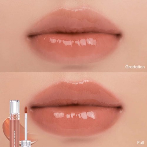 Øvre lepper ser naturlige ut, nedre lepper er fyldigere med skinnende gloss eller leppestift.