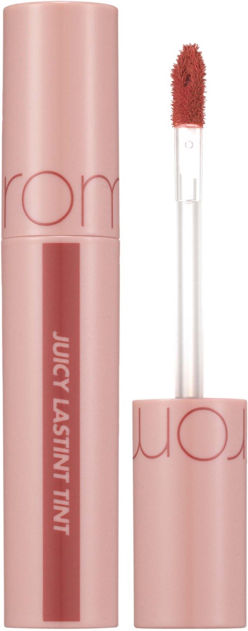 A pink lip gloss tube with a wand applicator, labeled 'JUICY LASTIN TINT'.