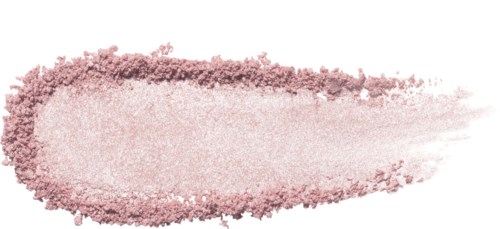 Pink powder spread on a surface, forming a rough, uneven shape with some loose particles.