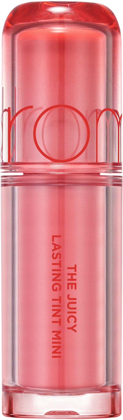 Pieni, pinkki sylinterimäinen tuubi, jossa on läpinäkyvä kansi, nimeltä "The Juicy Lasting Tint Mini."