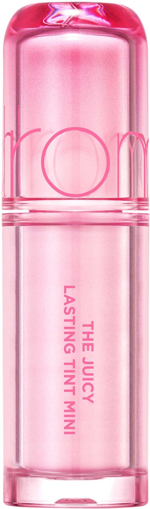 Różowa, kompaktowa tubka z napisem 'The Juicy Lasting Tint Mini'.