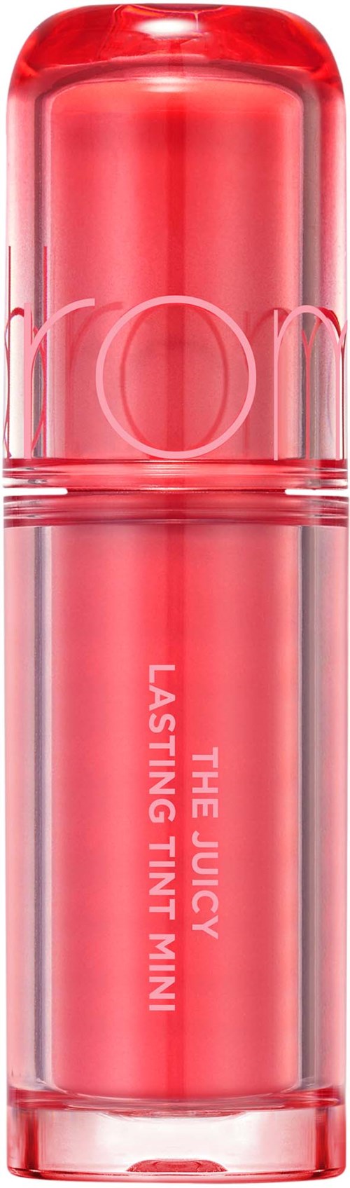 Pinkki huulikiiltoputki, jossa lukee "THE JUICY LASTING TINT MINI."