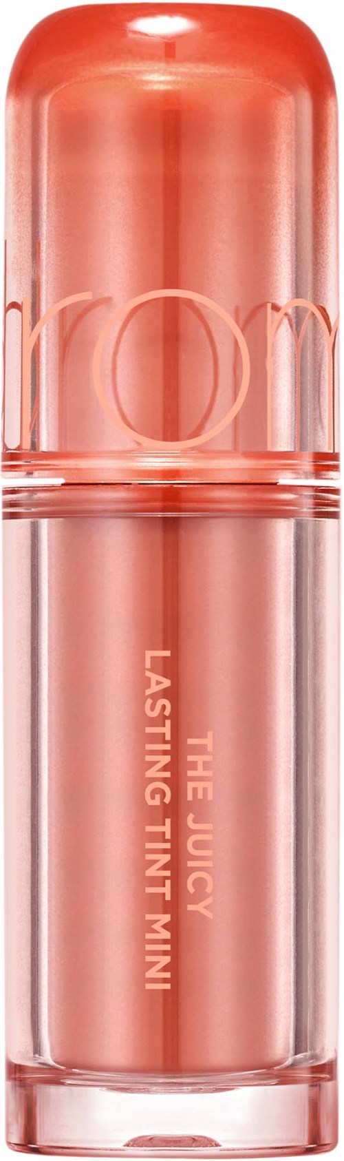 Różowa, błyszcząca szminka z napisem 'The Juicy Lasting Tint Mini'.