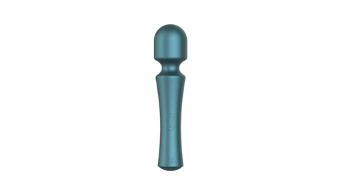 Een blauwe massagepistool met een ronde kop en handvat voor spierontspanning.