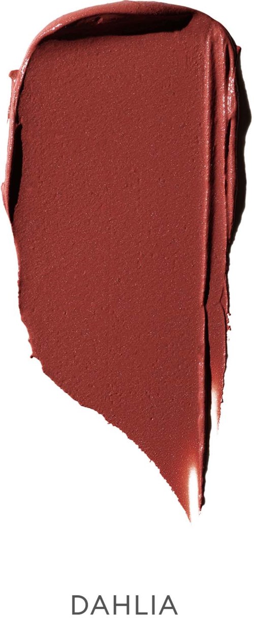 Ein Lippenstiftstrich in Rot mit dem Wort "Dahlia" darunter.