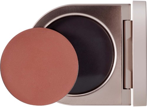 Ein kompaktes Gerät mit einem runden Rouge oder Puder und einem Spiegel im Inneren, ähnlich einer Makeup-Aufbewahrung.