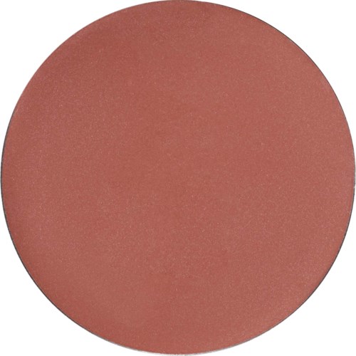 A pinkish-brown circular makeup blush compact with a matte finish.