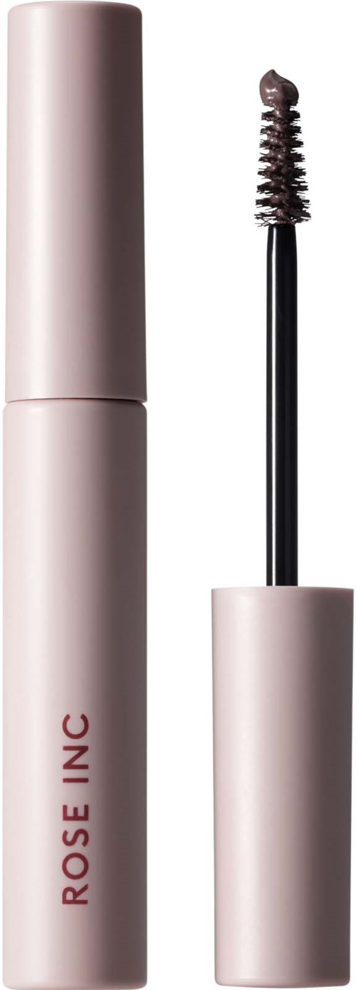 Pink rør med mascara som viser en buet børste og mørk mascara.