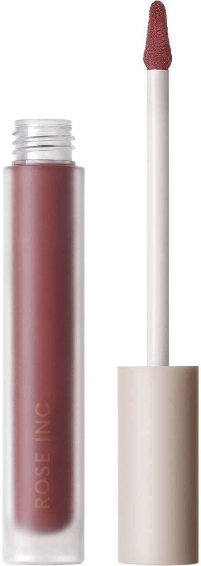 Ein Lipgloss-Tube mit Applikator, rosa-braune Farbe und weißem Deckel.