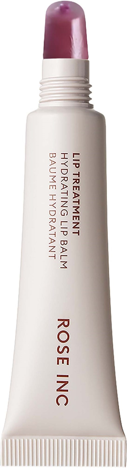 Ein weißer Lippenpflege-Tub mit rosa Kappe von Rose Inc, spendet Feuchtigkeit, glättet und hydratisiert.