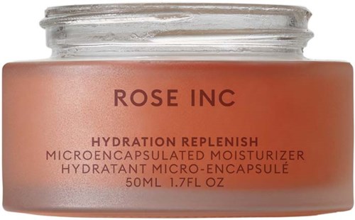 En krukke med Rose Inc Hydration Replenish fuktighetskrem med rosa og brunt etikett.