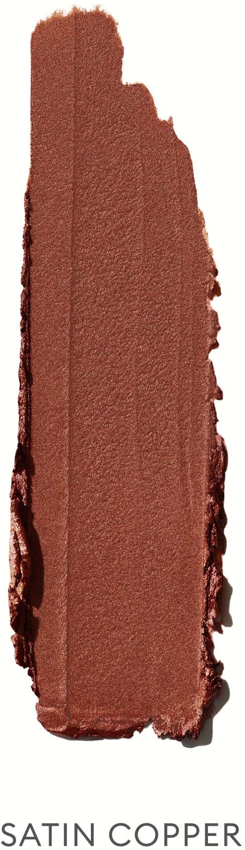 Make-up-Probe mit der Beschriftung "Satin Copper" in kupferner Farbe, mit rauen Kanten.