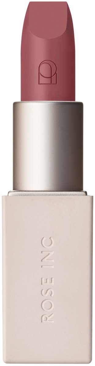 Ein rosa Lippenstift mit silberner Basis und dem Markennamen "ROSEONE" auf der Verpackung.