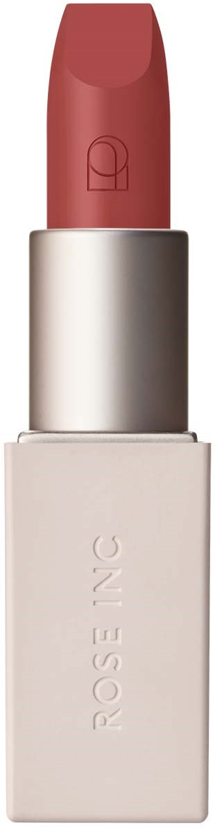 Ein weißes Lippenstiftrohr mit rosa Lippenstift. Der Markenname "ROSE N°5" ist auf dem Rohre.