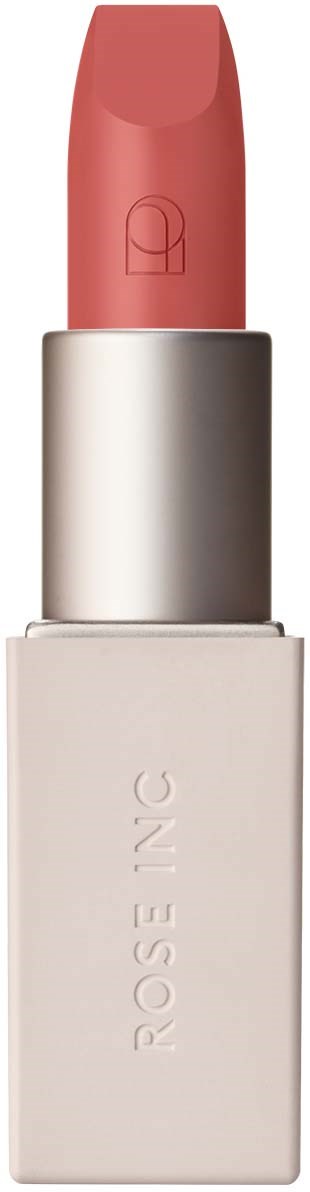 Ein Lippenstift mit rosa Farbton, weißem Gehäuse und silberner Mitte. Das Gehäuse trägt den Namen ROSENSE.