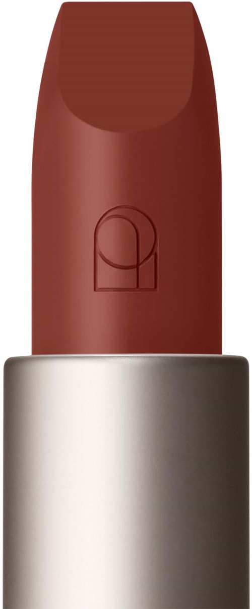 Ein brauner Lippenstift in einem silbernen Röhrchen.